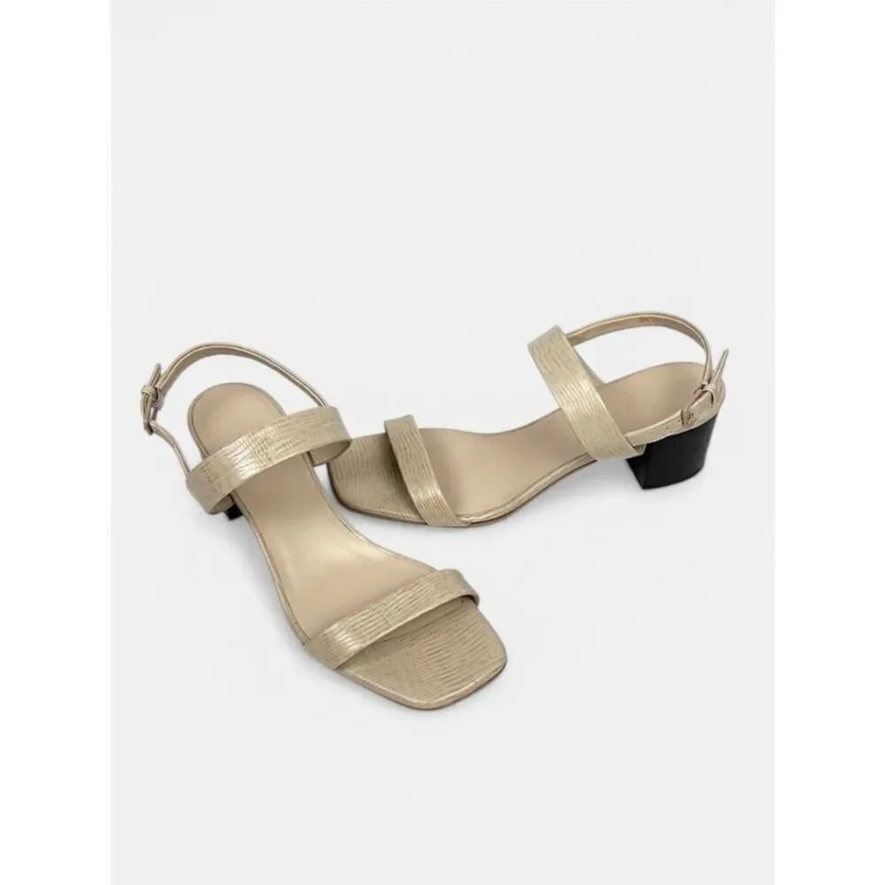 Everlane Italy Double Strap Sand Embossed Leather Sandal Block Heel US 9,5